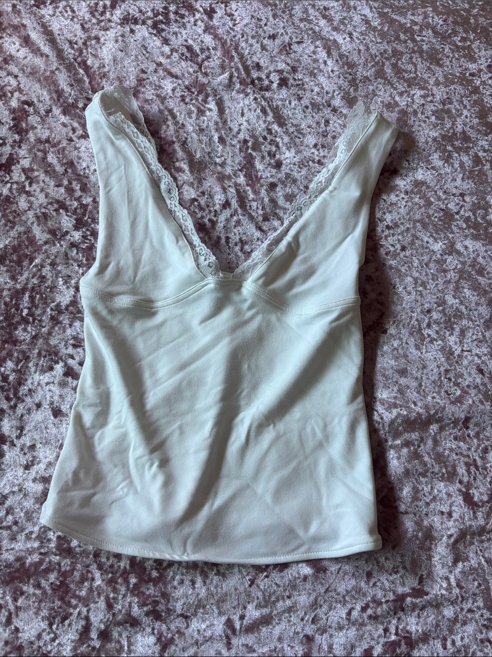 Whitefox White Lace-Trim V-Neck Women's Tank Top